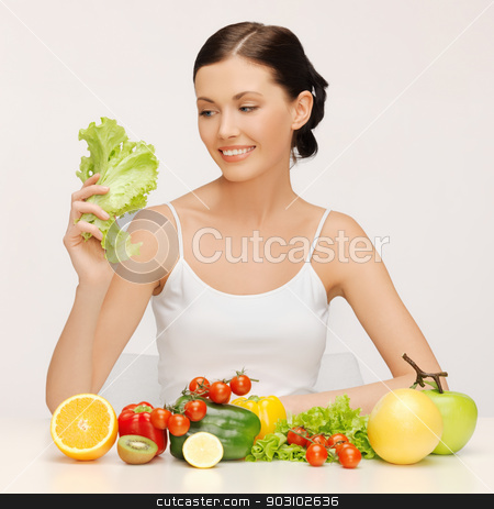 To use this stock image in your creative project, please select the size you need over to the right and click the "Add to Cart" button.
Your downloaded image will come with the Cutcaster watermark removed so don’t worry about the watermark you see on this page. woman with fruits and vegetables stock photo, picture of beautiful woman with fruits and vegetables by Syda Productions
