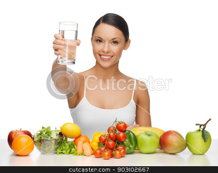 To use this stock image in your creative project, please select the size you need over to the right and click the "Add to Cart" button.
Your downloaded image will come with the Cutcaster watermark removed so don’t worry about the watermark you see on this page. woman with healthy food stock photo, beautiful woman with healthy food and water by Syda Productions