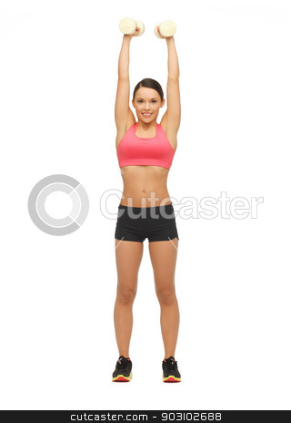 To use this stock image in your creative project, please select the size you need over to the right and click the "Add to Cart" button.
Your downloaded image will come with the Cutcaster watermark removed so don’t worry about the watermark you see on this page. woman with dumbbells stock photo, picture of beautiful sporty woman with dumbbells by Syda Productions