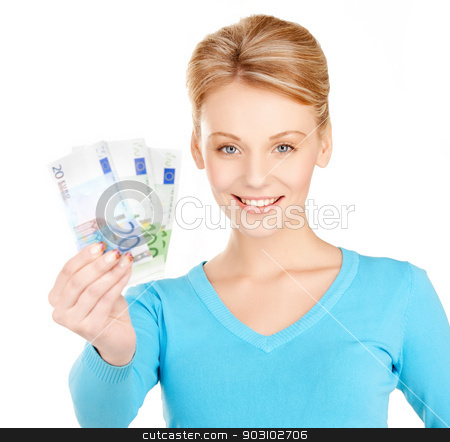 To use this stock image in your creative project, please select the size you need over to the right and click the "Add to Cart" button.
Your downloaded image will come with the Cutcaster watermark removed so don’t worry about the watermark you see on this page. woman with euro cash money stock photo, picture of lovely woman with euro cash money. by Syda Productions