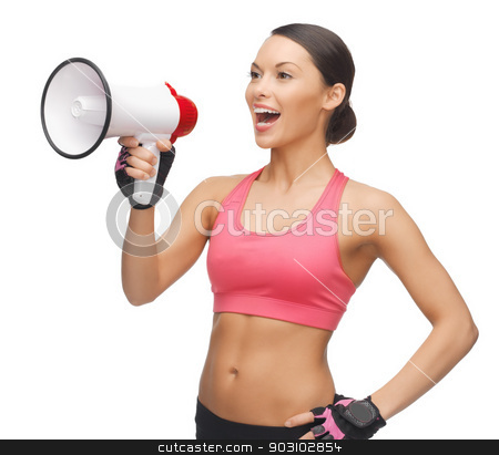 To use this stock image in your creative project, please select the size you need over to the right and click the "Add to Cart" button.
Your downloaded image will come with the Cutcaster watermark removed so don’t worry about the watermark you see on this page. woman with megaphone stock photo, picture of beautiful sporty woman with megaphone by Syda Productions