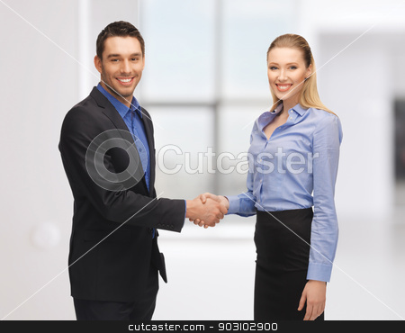 To use this stock image in your creative project, please select the size you need over to the right and click the "Add to Cart" button.
Your downloaded image will come with the Cutcaster watermark removed so don’t worry about the watermark you see on this page. man and woman shaking their hands stock photo, bright picture of man and woman shaking their hands by Syda Productions