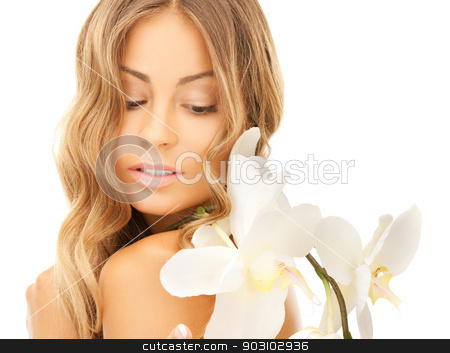 To use this stock image in your creative project, please select the size you need over to the right and click the "Add to Cart" button.
Your downloaded image will come with the Cutcaster watermark removed so don’t worry about the watermark you see on this page. lovely woman with orchid flower stock photo, bright picture of lovely woman with orchid flower. by Syda Productions