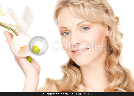 To use this stock image in your creative project, please select the size you need over to the right and click the "Add to Cart" button.
Your downloaded image will come with the Cutcaster watermark removed so don’t worry about the watermark you see on this page. lovely woman with orchid flower stock photo, bright picture of lovely woman with orchid flower. by Syda Productions