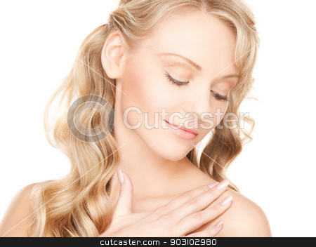 To use this stock image in your creative project, please select the size you need over to the right and click the "Add to Cart" button.
Your downloaded image will come with the Cutcaster watermark removed so don’t worry about the watermark you see on this page. beautiful woman with long hair stock photo, face and hands of beautiful woman with long hair by Syda Productions
