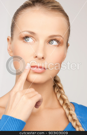 To use this stock image in your creative project, please select the size you need over to the right and click the "Add to Cart" button.
Your downloaded image will come with the Cutcaster watermark removed so don’t worry about the watermark you see on this page. beautiful pensive woman stock photo, bright studio picture of beautiful pensive woman by Syda Productions