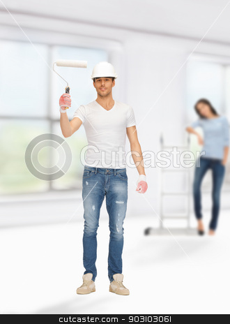 To use this stock image in your creative project, please select the size you need over to the right and click the "Add to Cart" button.
Your downloaded image will come with the Cutcaster watermark removed so don’t worry about the watermark you see on this page. man and woman renovating their home stock photo, bright picture of young man and woman renovating their home by Syda Productions