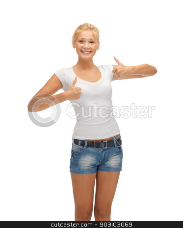 To use this stock image in your creative project, please select the size you need over to the right and click the "Add to Cart" button.
Your downloaded image will come with the Cutcaster watermark removed so don’t worry about the watermark you see on this page. teenage girl in blank white t-shirt with thumbs up stock photo, happy teenage girl in blank white t-shirt with thumbs up by Syda Productions