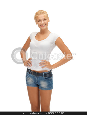 To use this stock image in your creative project, please select the size you need over to the right and click the "Add to Cart" button.
Your downloaded image will come with the Cutcaster watermark removed so don’t worry about the watermark you see on this page. smiling teenage girl in blank white t-shirt stock photo, happy teenage girl in blank white t-shirt by Syda Productions