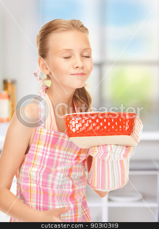 To use this stock image in your creative project, please select the size you need over to the right and click the "Add to Cart" button.
Your downloaded image will come with the Cutcaster watermark removed so don’t worry about the watermark you see on this page. little housewife stock photo, bright picture of cooking girl in the kitchen by Syda Productions