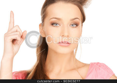 To use this stock image in your creative project, please select the size you need over to the right and click the "Add to Cart" button.
Your downloaded image will come with the Cutcaster watermark removed so don’t worry about the watermark you see on this page. beautiful woman with finger up stock photo, bright picture of beautiful woman with finger up by Syda Productions