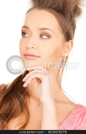 To use this stock image in your creative project, please select the size you need over to the right and click the "Add to Cart" button.
Your downloaded image will come with the Cutcaster watermark removed so don’t worry about the watermark you see on this page. beautiful pensive woman stock photo, bright studio picture of beautiful pensive woman by Syda Productions