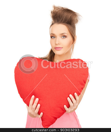 To use this stock image in your creative project, please select the size you need over to the right and click the "Add to Cart" button.
Your downloaded image will come with the Cutcaster watermark removed so don’t worry about the watermark you see on this page. happy and smiling woman with heart-shaped pillow stock photo, picture of happy and smiling woman with heart-shaped pillow by Syda Productions