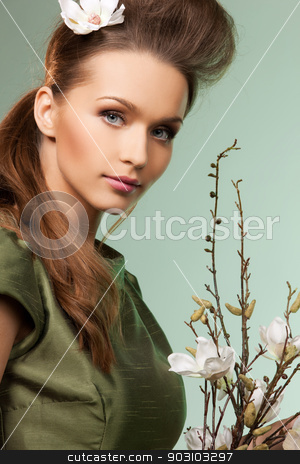 To use this stock image in your creative project, please select the size you need over to the right and click the "Add to Cart" button.
Your downloaded image will come with the Cutcaster watermark removed so don’t worry about the watermark you see on this page. beautiful woman stock photo, picture of beautiful woman over green background by Syda Productions