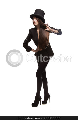 To use this stock image in your creative project, please select the size you need over to the right and click the "Add to Cart" button.
Your downloaded image will come with the Cutcaster watermark removed so don’t worry about the watermark you see on this page. woman in casual clothes stock photo, picture of woman in casual clothes with top hat by Syda Productions