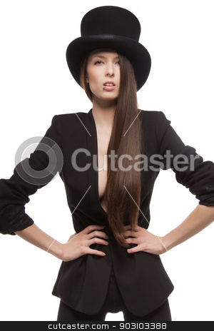 To use this stock image in your creative project, please select the size you need over to the right and click the "Add to Cart" button.
Your downloaded image will come with the Cutcaster watermark removed so don’t worry about the watermark you see on this page. woman in casual clothes stock photo, picture of woman in casual clothes with top hat by Syda Productions