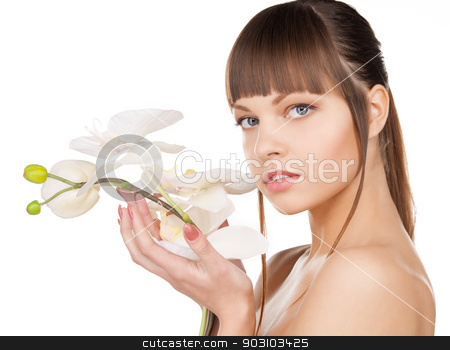 To use this stock image in your creative project, please select the size you need over to the right and click the "Add to Cart" button.
Your downloaded image will come with the Cutcaster watermark removed so don’t worry about the watermark you see on this page. lovely woman with orchid flower stock photo, bright picture of lovely woman with orchid flower. by Syda Productions