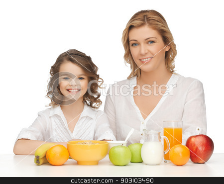 To use this stock image in your creative project, please select the size you need over to the right and click the "Add to Cart" button.
Your downloaded image will come with the Cutcaster watermark removed so don’t worry about the watermark you see on this page. mother and daughter stock photo, picture of mother and daughter with healthy breakfast by Syda Productions