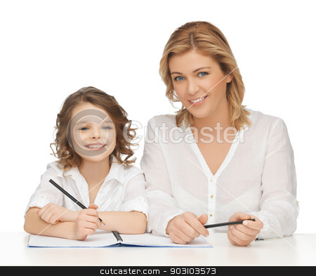 To use this stock image in your creative project, please select the size you need over to the right and click the "Add to Cart" button.
Your downloaded image will come with the Cutcaster watermark removed so don’t worry about the watermark you see on this page. mother and daughter stock photo, picture of mother and daughter doing home work by Syda Productions