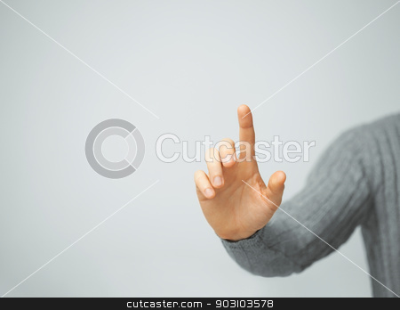 To use this stock image in your creative project, please select the size you need over to the right and click the "Add to Cart" button.
Your downloaded image will come with the Cutcaster watermark removed so don’t worry about the watermark you see on this page. man pressing imaginary button stock photo, bright picture of man pressing imaginary button by Syda Productions