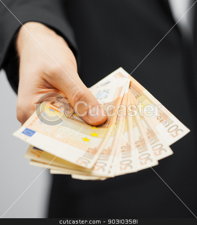 To use this stock image in your creative project, please select the size you need over to the right and click the "Add to Cart" button.
Your downloaded image will come with the Cutcaster watermark removed so don’t worry about the watermark you see on this page. man in suit with euro cash money stock photo, picture of man in suit with euro cash money. by Syda Productions