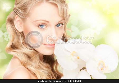 To use this stock image in your creative project, please select the size you need over to the right and click the "Add to Cart" button.
Your downloaded image will come with the Cutcaster watermark removed so don’t worry about the watermark you see on this page. beautiful woman with orchid flower and butterflies stock photo, picture of beautiful woman with orchid flower and butterflies by Syda Productions
