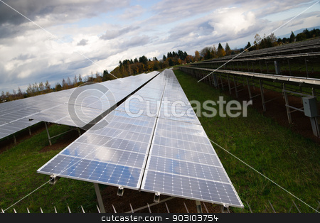 To use this stock image in your creative project, please select the size you need over to the right and click the "Add to Cart" button.
Your downloaded image will come with the Cutcaster watermark removed so don’t worry about the watermark you see on this page. Large Bank Amorphous Solar Panels Green Renewable Energy Sun Power stock photo, Solar energy is gaining popularity and a sun farm is shown here by Christopher Boswell