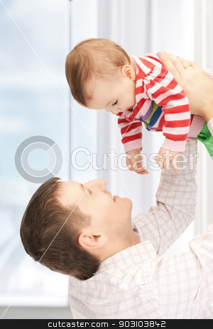 To use this stock image in your creative project, please select the size you need over to the right and click the "Add to Cart" button.
Your downloaded image will come with the Cutcaster watermark removed so don’t worry about the watermark you see on this page. happy father with adorable baby stock photo, picture of happy father with adorable baby by Syda Productions