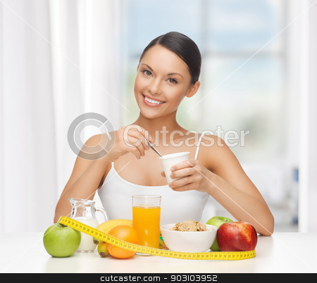To use this stock image in your creative project, please select the size you need over to the right and click the "Add to Cart" button.
Your downloaded image will come with the Cutcaster watermark removed so don’t worry about the watermark you see on this page. woman with healthy breakfast and measuring tape stock photo, young woman with healthy breakfast and measuring tape by Syda Productions