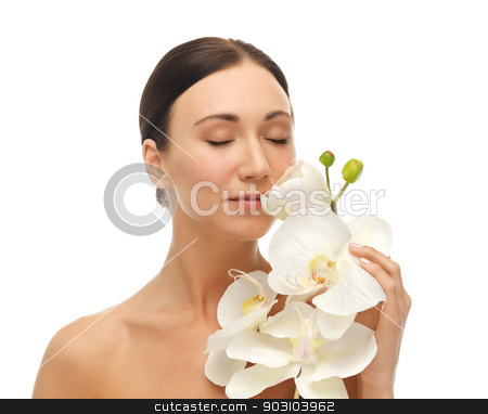 To use this stock image in your creative project, please select the size you need over to the right and click the "Add to Cart" button.
Your downloaded image will come with the Cutcaster watermark removed so don’t worry about the watermark you see on this page. woman smelling white orchid flower stock photo, bright picture of woman smelling white orchid flower. by Syda Productions