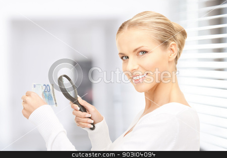 To use this stock image in your creative project, please select the size you need over to the right and click the "Add to Cart" button.
Your downloaded image will come with the Cutcaster watermark removed so don’t worry about the watermark you see on this page. woman with magnifying glass and money stock photo, lovely woman with magnifying glass and money by Syda Productions