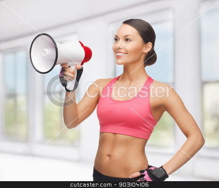 To use this stock image in your creative project, please select the size you need over to the right and click the "Add to Cart" button.
Your downloaded image will come with the Cutcaster watermark removed so don’t worry about the watermark you see on this page. woman with megaphone stock photo, picture of beautiful sporty woman with megaphone by Syda Productions