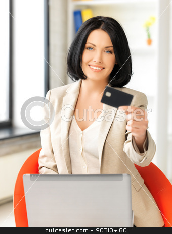 To use this stock image in your creative project, please select the size you need over to the right and click the "Add to Cart" button.
Your downloaded image will come with the Cutcaster watermark removed so don’t worry about the watermark you see on this page. businesswoman with laptop showing credit card stock photo, smiling businesswoman with laptop showing credit card by Syda Productions