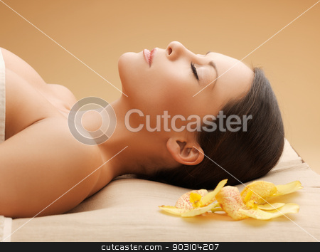 To use this stock image in your creative project, please select the size you need over to the right and click the "Add to Cart" button.
Your downloaded image will come with the Cutcaster watermark removed so don’t worry about the watermark you see on this page. woman in spa salon lying on the massage desk stock photo, picture of woman in spa salon lying on the massage desk by Syda Productions
