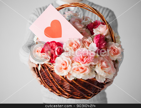 To use this stock image in your creative project, please select the size you need over to the right and click the "Add to Cart" button.
Your downloaded image will come with the Cutcaster watermark removed so don’t worry about the watermark you see on this page. man holding basket full of flowers and postcard stock photo, close up of man holding basket full of flowers and postcard. by Syda Productions