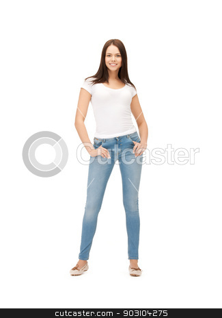 To use this stock image in your creative project, please select the size you need over to the right and click the "Add to Cart" button.
Your downloaded image will come with the Cutcaster watermark removed so don’t worry about the watermark you see on this page. woman in blank white t-shirt stock photo, picture of happy woman in blank white t-shirt by Syda Productions