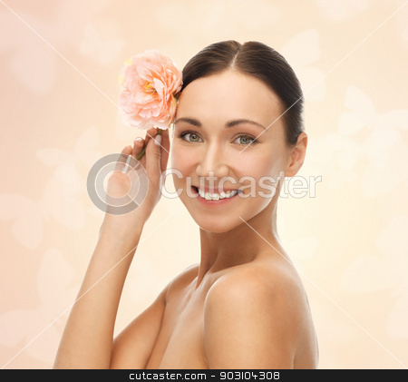 To use this stock image in your creative project, please select the size you need over to the right and click the "Add to Cart" button.
Your downloaded image will come with the Cutcaster watermark removed so don’t worry about the watermark you see on this page. smiling woman with flowers stock photo, bright picture of smiling woman with flower by Syda Productions