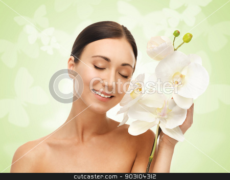 To use this stock image in your creative project, please select the size you need over to the right and click the "Add to Cart" button.
Your downloaded image will come with the Cutcaster watermark removed so don’t worry about the watermark you see on this page. smiling woman with white orchid flower stock photo, bright picture of smiling woman with white orchid flower by Syda Productions