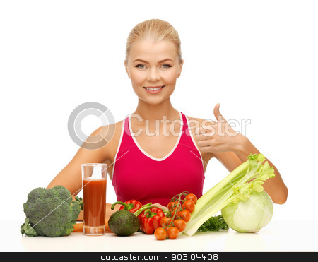 To use this stock image in your creative project, please select the size you need over to the right and click the "Add to Cart" button.
Your downloaded image will come with the Cutcaster watermark removed so don’t worry about the watermark you see on this page. woman with organic food stock photo, young woman with organic food showing thumbs up by Syda Productions