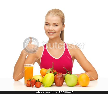 To use this stock image in your creative project, please select the size you need over to the right and click the "Add to Cart" button.
Your downloaded image will come with the Cutcaster watermark removed so don’t worry about the watermark you see on this page. woman with juice and fruits showing thumbs up stock photo, young woman with organic food or fruits showing thumbs up by Syda Productions