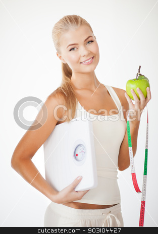 To use this stock image in your creative project, please select the size you need over to the right and click the "Add to Cart" button.
Your downloaded image will come with the Cutcaster watermark removed so don’t worry about the watermark you see on this page. sporty woman with scale, apple and measuring tape stock photo, beautiful sporty woman with scale, green apple and measuring tape by Syda Productions
