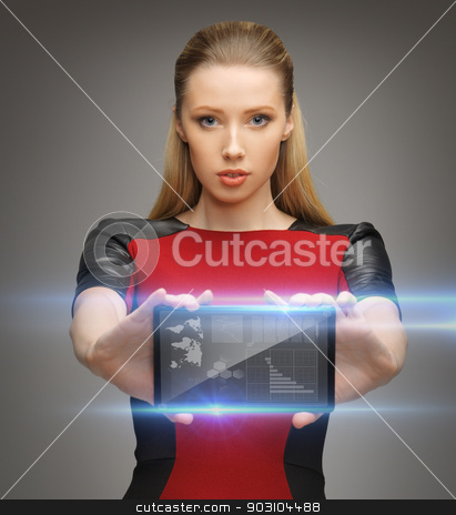 To use this stock image in your creative project, please select the size you need over to the right and click the "Add to Cart" button.
Your downloaded image will come with the Cutcaster watermark removed so don’t worry about the watermark you see on this page. futuristic woman with tablet pc stock photo, bright picture of futuristic woman with tablet pc by Syda Productions