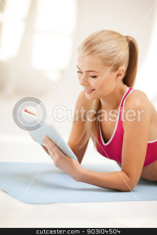 To use this stock image in your creative project, please select the size you need over to the right and click the "Add to Cart" button.
Your downloaded image will come with the Cutcaster watermark removed so don’t worry about the watermark you see on this page. woman lying on the floor with tablet pc stock photo, woman lying on the floor and looking into tablet pc by Syda Productions