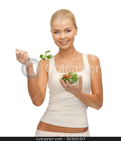 To use this stock image in your creative project, please select the size you need over to the right and click the "Add to Cart" button.
Your downloaded image will come with the Cutcaster watermark removed so don’t worry about the watermark you see on this page. healthy woman holding bowl with salad stock photo, picture of healthy woman holding bowl with salad by Syda Productions