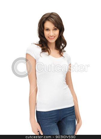 To use this stock image in your creative project, please select the size you need over to the right and click the "Add to Cart" button.
Your downloaded image will come with the Cutcaster watermark removed so don’t worry about the watermark you see on this page. woman in blank white t-shirt stock photo, picture of happy woman in blank white t-shirt by Syda Productions