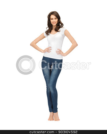 To use this stock image in your creative project, please select the size you need over to the right and click the "Add to Cart" button.
Your downloaded image will come with the Cutcaster watermark removed so don’t worry about the watermark you see on this page. woman in blank white t-shirt stock photo, picture of happy woman in blank white t-shirt by Syda Productions
