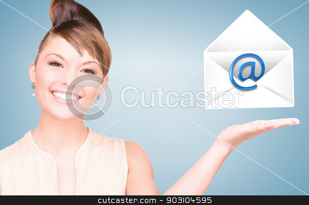 To use this stock image in your creative project, please select the size you need over to the right and click the "Add to Cart" button.
Your downloaded image will come with the Cutcaster watermark removed so don’t worry about the watermark you see on this page. woman showing virtual envelope stock photo, picture of smiling woman showing virtual envelope by Syda Productions