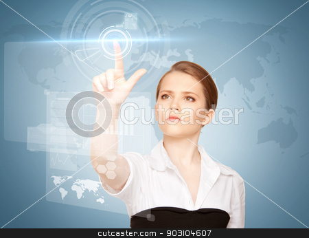 To use this stock image in your creative project, please select the size you need over to the right and click the "Add to Cart" button.
Your downloaded image will come with the Cutcaster watermark removed so don’t worry about the watermark you see on this page. businesswoman touching virtual screen stock photo, picture of attractive businesswoman touching virtual screen by Syda Productions