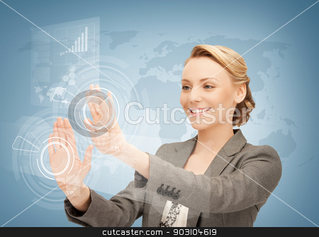 To use this stock image in your creative project, please select the size you need over to the right and click the "Add to Cart" button.
Your downloaded image will come with the Cutcaster watermark removed so don’t worry about the watermark you see on this page. businesswoman touching virtual screen stock photo, picture of attractive businesswoman touching virtual screen by Syda Productions