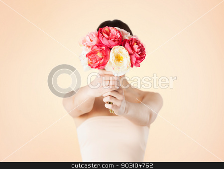 To use this stock image in your creative project, please select the size you need over to the right and click the "Add to Cart" button.
Your downloaded image will come with the Cutcaster watermark removed so don’t worry about the watermark you see on this page. woman holding bouquet of flowers over her face stock photo, young woman holding bouquet of flowers over her face by Syda Productions